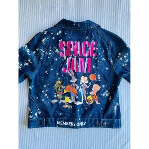 Members Only Looney Tunes Space Jam Bleached Denim Jean Jacket Men's XL Unisex‎